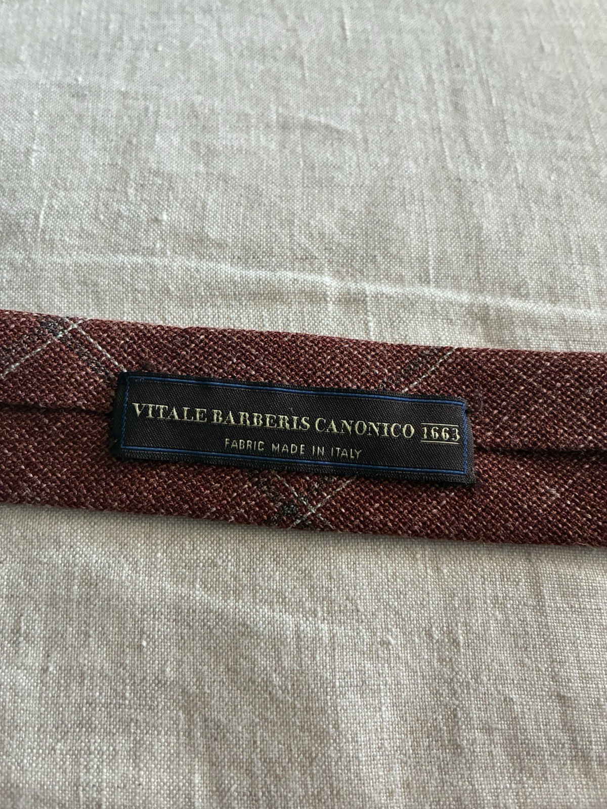 The Tie Bar Rust Windowpane Hopsack Wool Silk Linen Slim Tie Vitale Barberis VBC