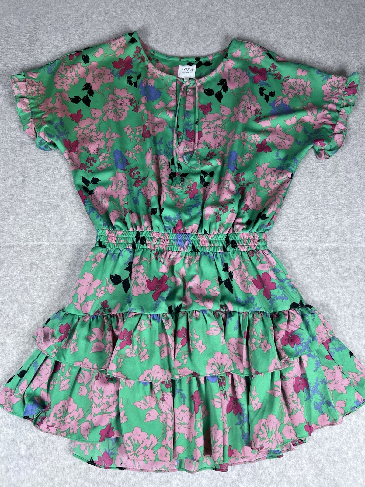 Misa Tiered Ruffle Mini Dress Tassel Tie Garden Party Size Large