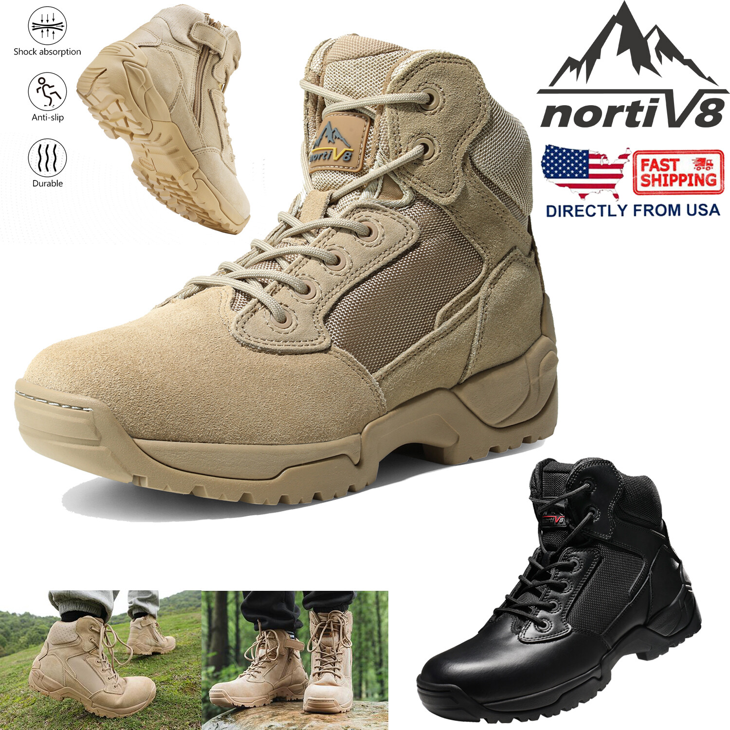 NORTIV 8 Men’s Military Tactical Boots Motorcycle Combat Ankle High Work Shoes