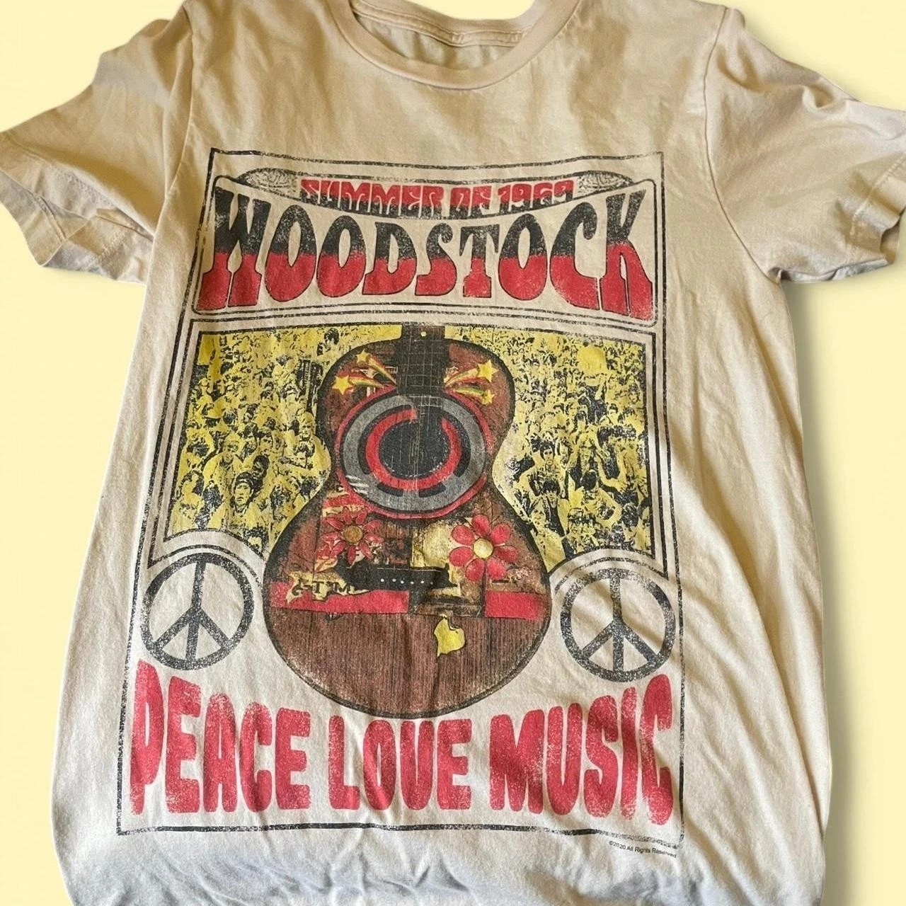 Vintage style Woodstock 1969 short sleeve sand color shirt Reprint S-5XL