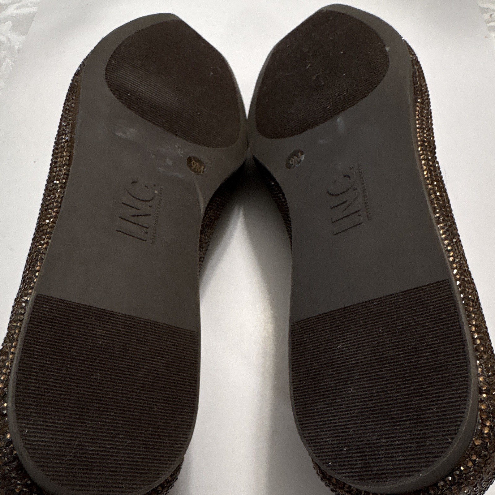 INC Bronze Fabric Rhinestone Ballet Flats Slip-On Almond Toe Women’s US 9