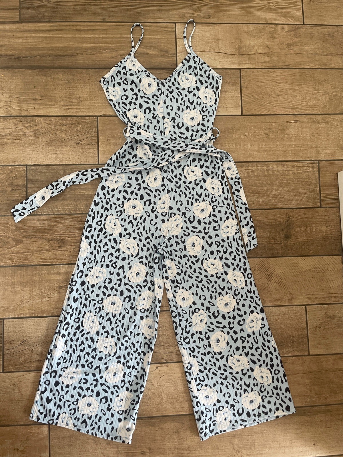 Quiz Cropped Wide Leg Jumpsuit UK 8 Ribbed Pattern Animal Print Floral