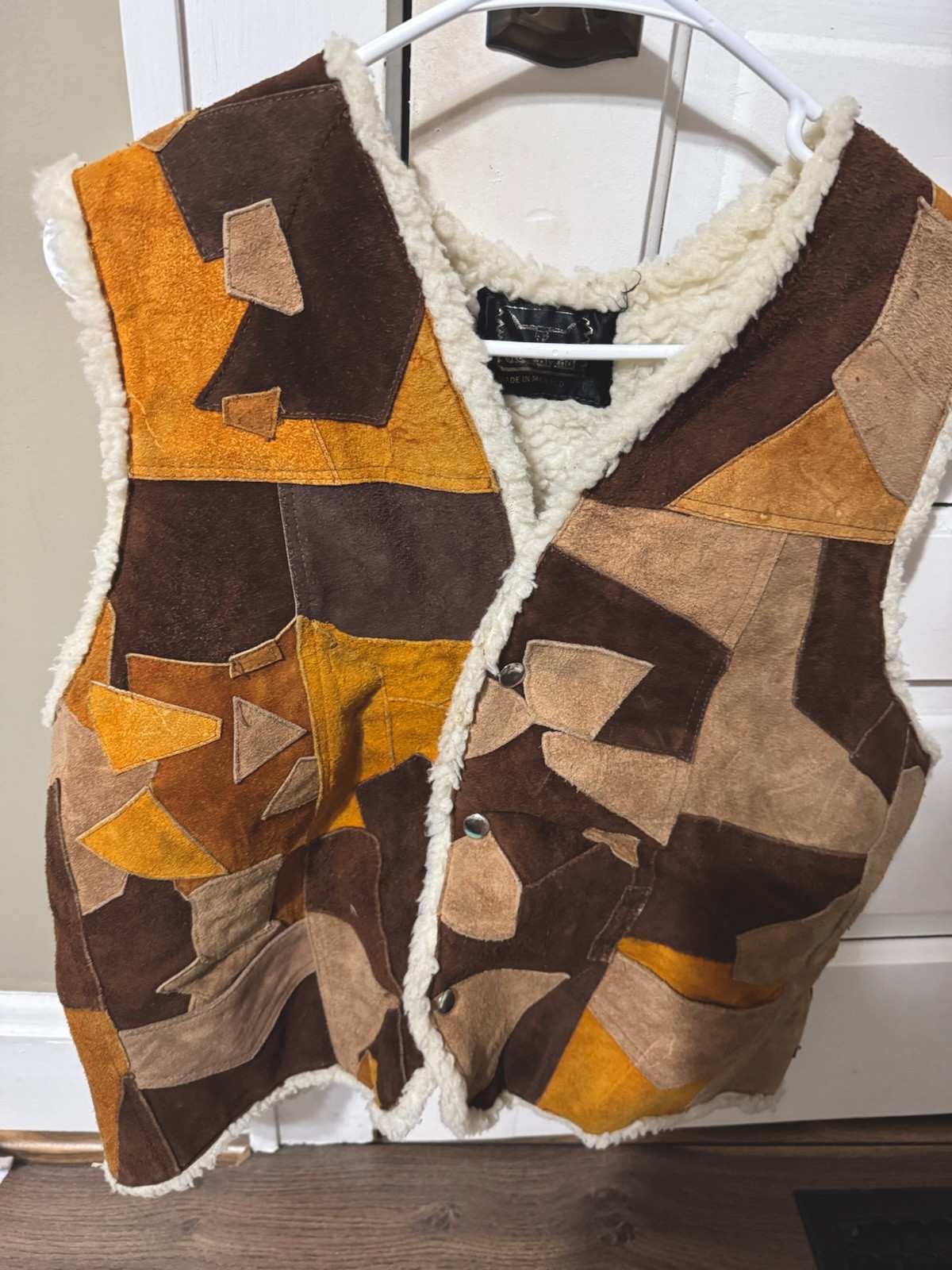 Steer Brand Leather And Wool Vest -made In Mexico