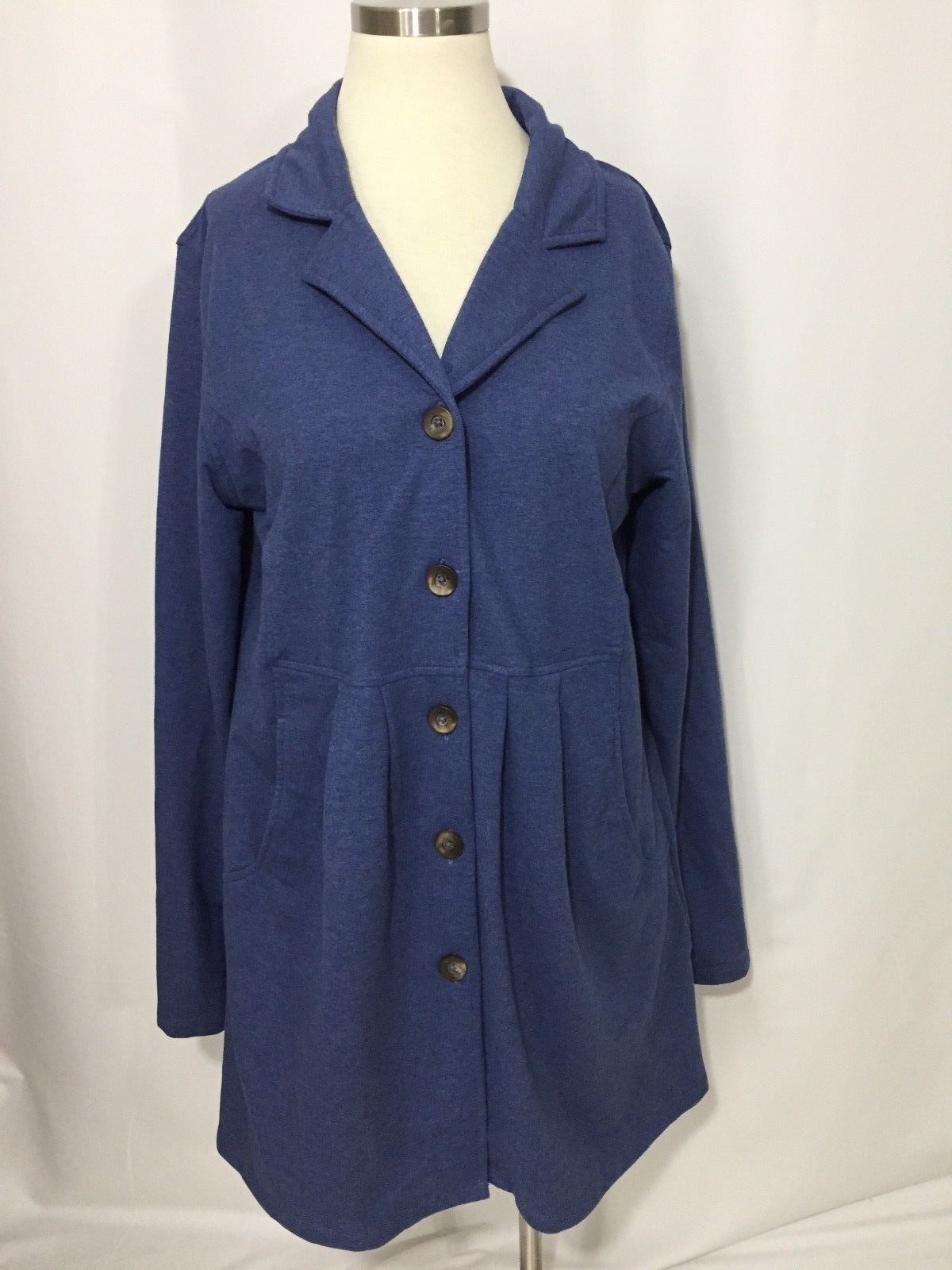Sahalie Heather Steel Blue Pleated Stretch Jacket Large Excellent