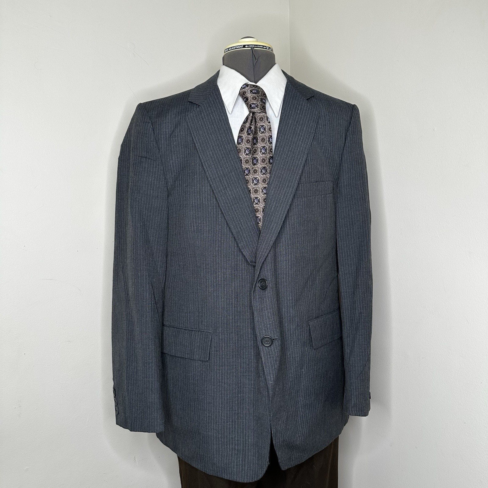 Mens 44R Blazer Gray Striped Wool 2XL 48″ Sport Coat Suit Jacket Jordache