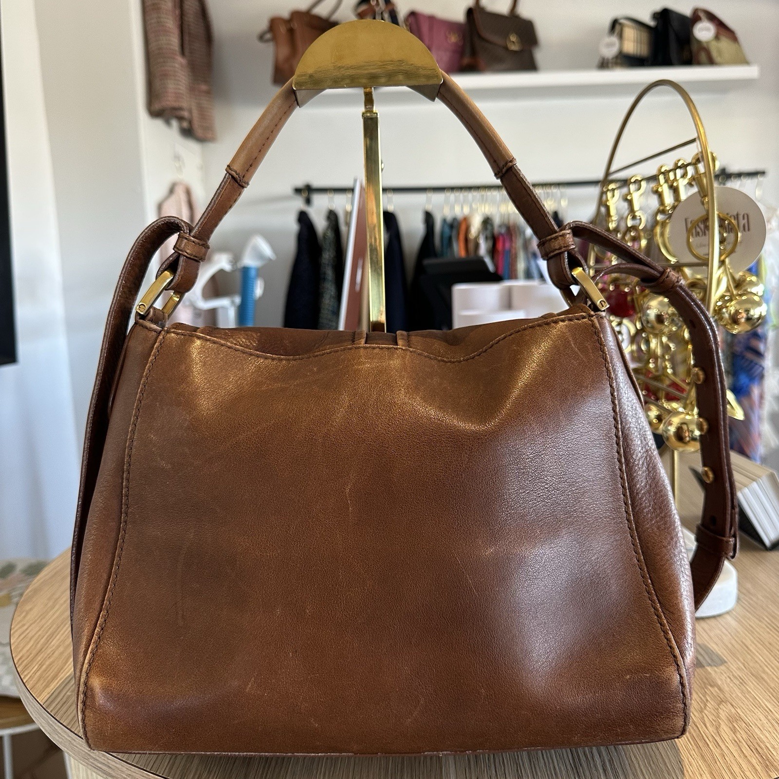Fendi FF Vintage Brown Tan Leather Medium Anna Shoulder Bag