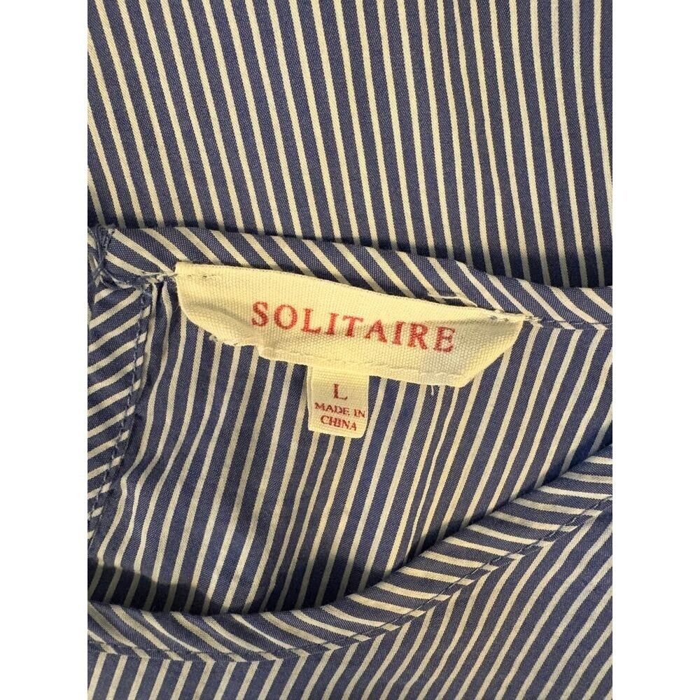 Solitaire Women’s Large Blouse Blue White Stripe Long Bell Sleeve Cotton Blend