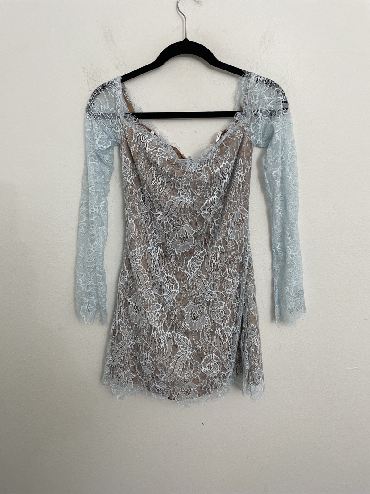 RETROFETE Aino mini Dress lace ice blue off the shoulder size S NWT $528msrp