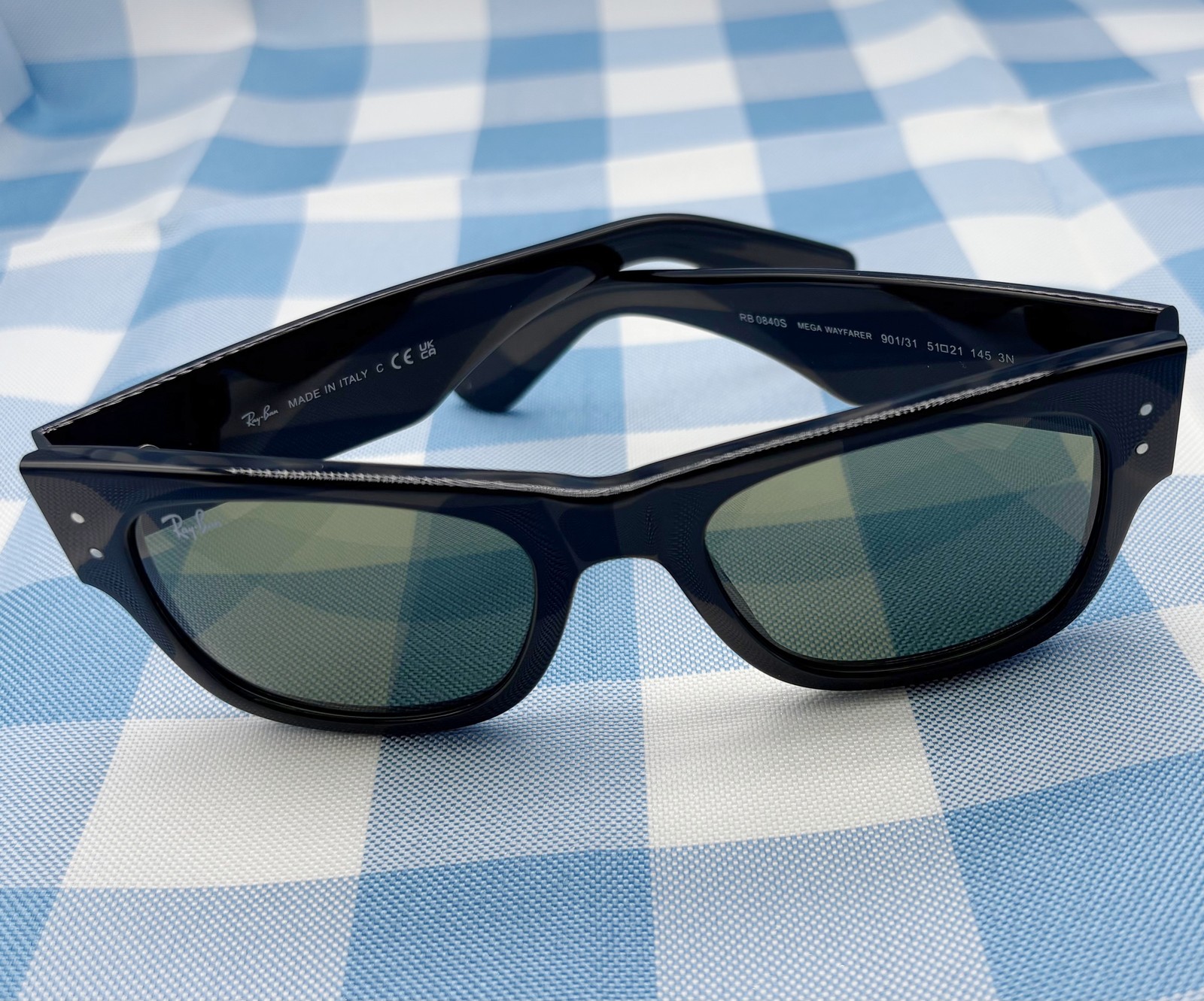 Ray-Ban Mega Wayfarer Sunglasses RB0840S 901/31 Black Frame Green Lens 51-21mm