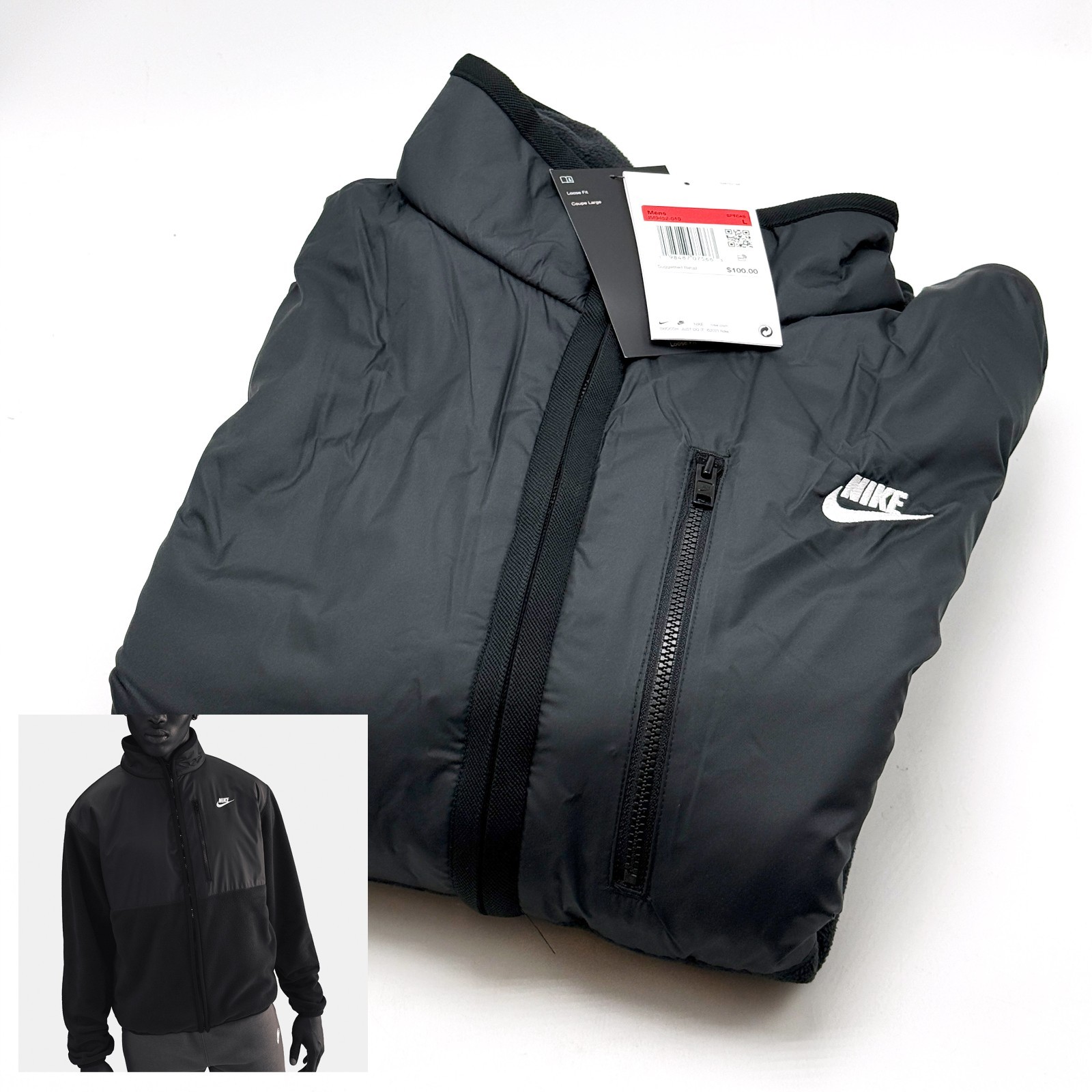 *NEW* MEN Nike Club WINTERIZED Full-Zip Jacket BLACK / BLACK (IM9452 010) 👍