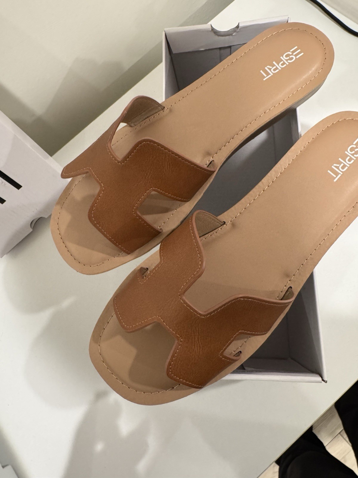 Esprit Logo Strap Slide Sandal Brown/Beige Women’s US 8.5 Casual Summer