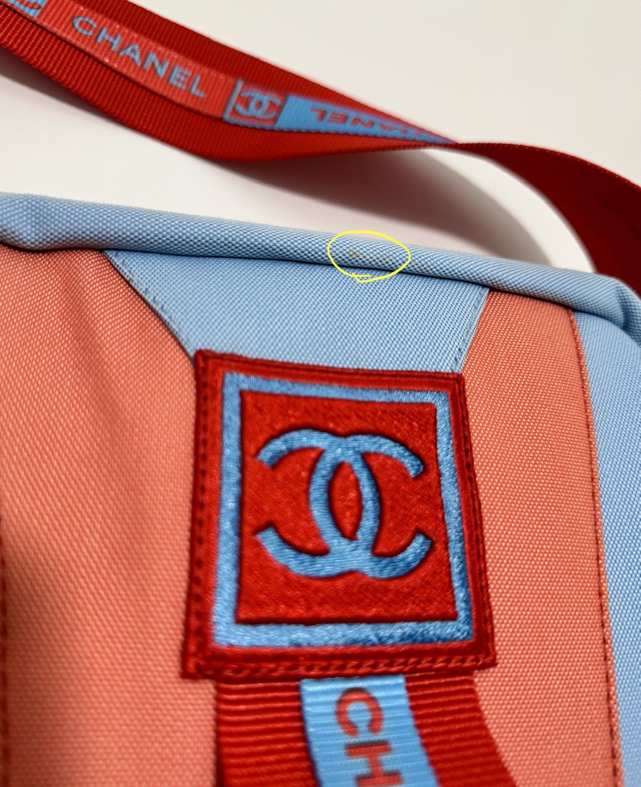 Chanel Sport Line Red Blue Medium Crossbody Vintage Unisex Canvas Nylon CC Logo