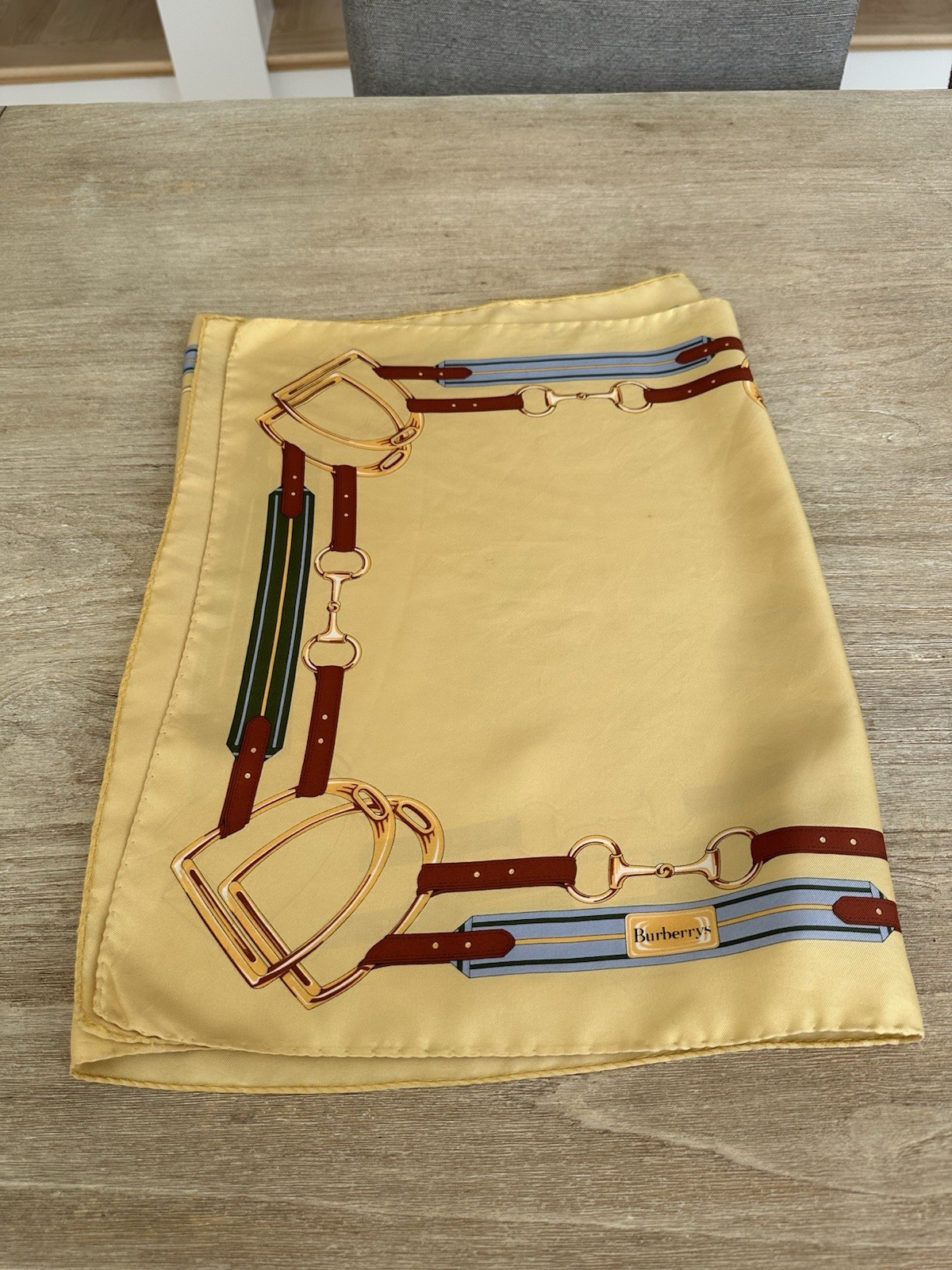 VTG BURBERRYs EQUESTRIAN Horse Bit SILK SCARF Oblong See Flaws in Pictures