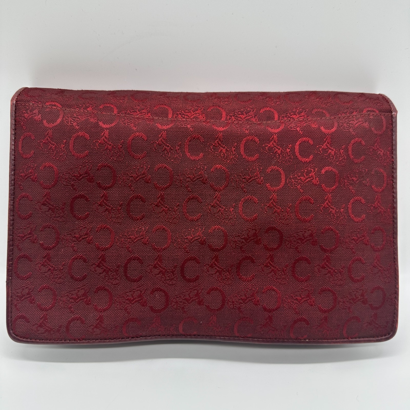 CELINE Vintage C Macadam Clutch Bag Pouch Purse Red Canvas Leather Auth Japan