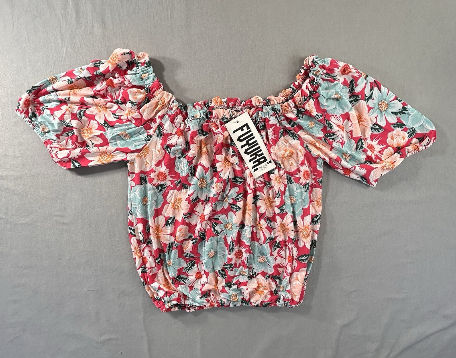 Fuyukai off-the-shoulder floral crop top Womens L/XL NWT