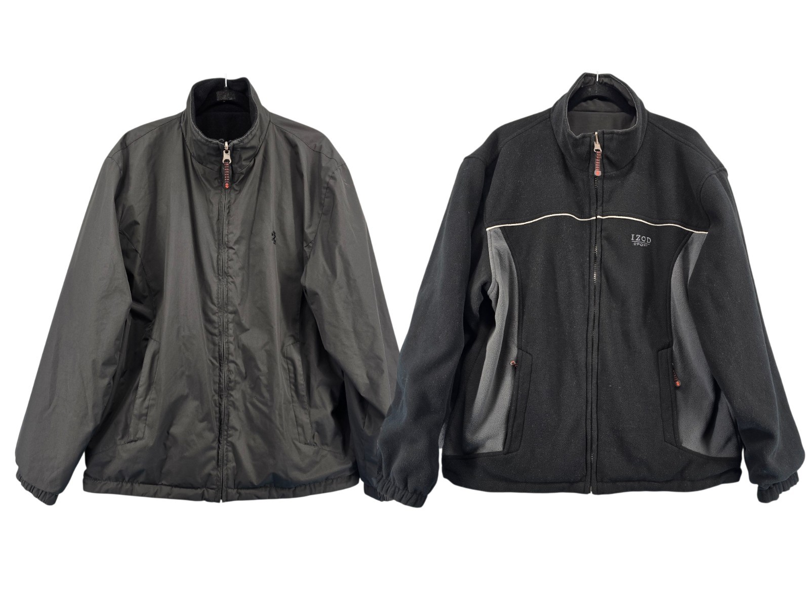IZOD Reversible Jacket Coat Mens L Black Gray Full Zip Logo Pockets Sport Warm