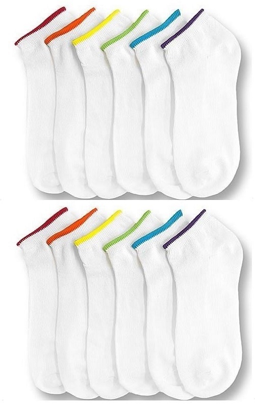 12 Pairs Lot Womens WHITE Ankle Spandex Low Cut Socks Colors #70023A Size 9-11