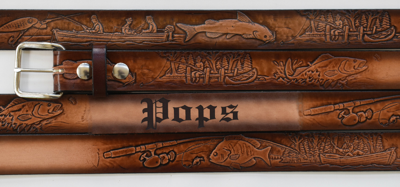 Name Belt – Fishing Brown Leather Custom Engraved for Men and Women Made in USA