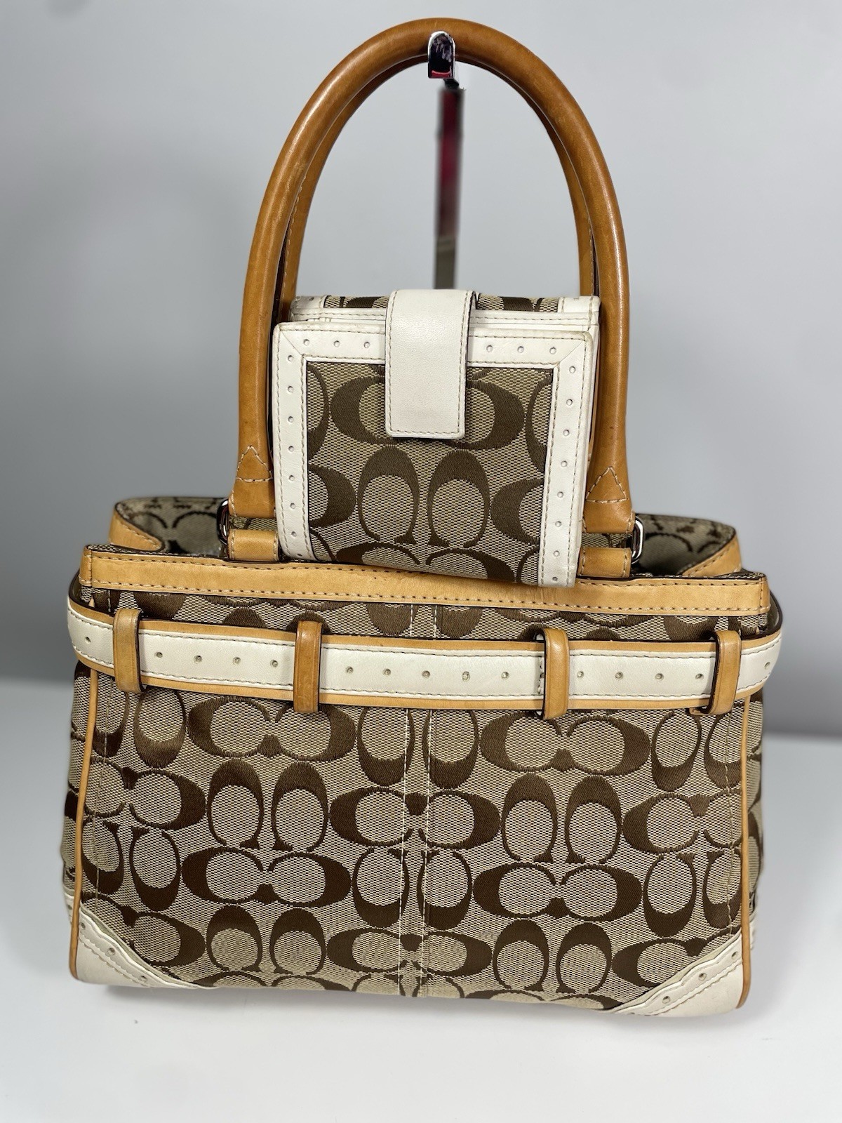 Coach Vintage Hampton Tassel Satchel 1447 Jacquard Canvas Leather COA & Wallet