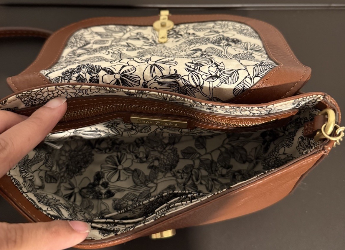 Vera Bradley Brown Pebbled Crossbody Bag Gold Chain Strap Floral Lined