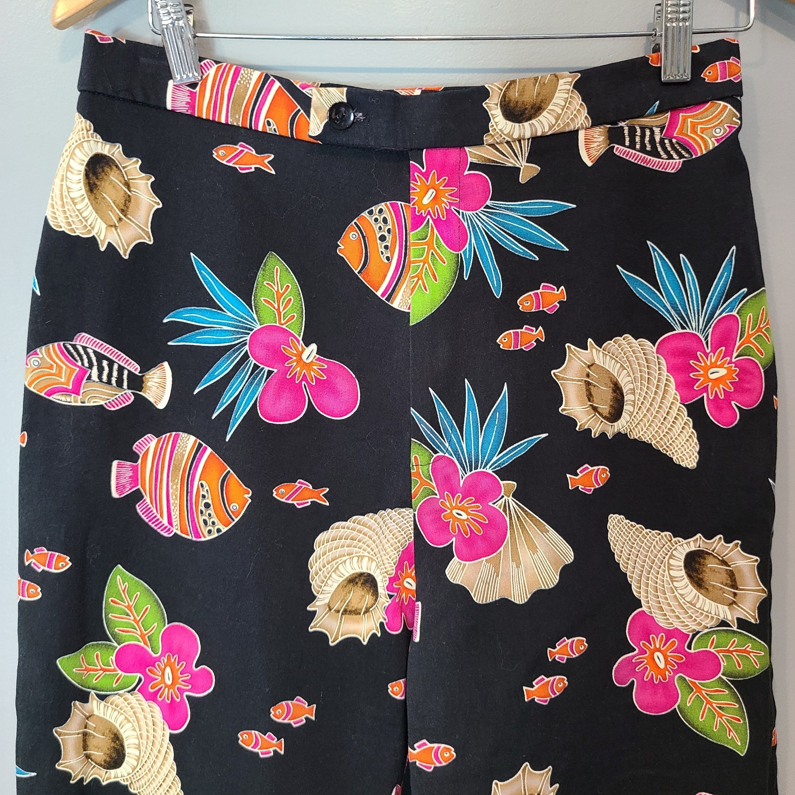 Vtg 90s Crop Capri Pants Seashell Fish Conch Cotton Spandex Sz M Resort Coastal