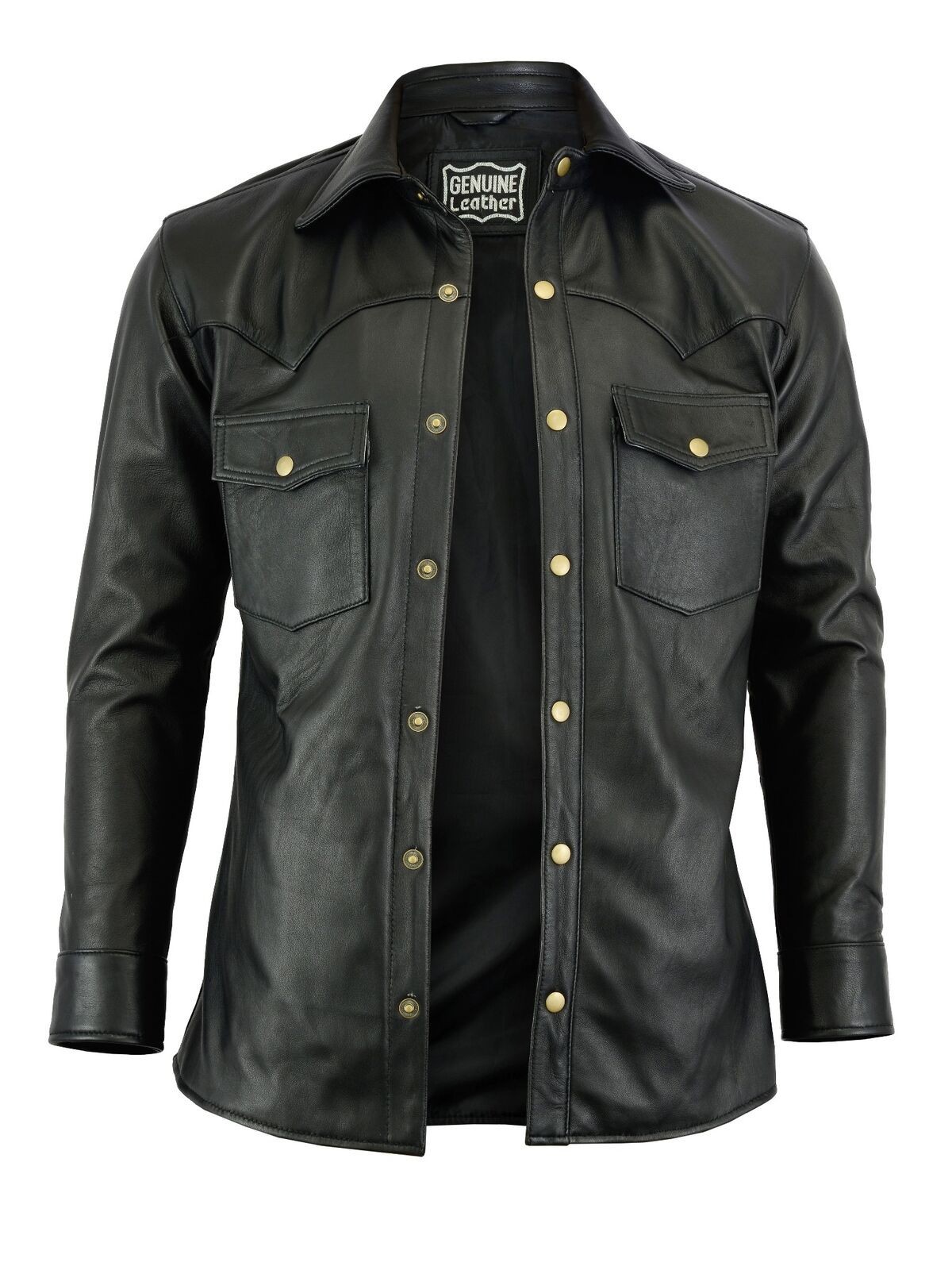 Men’s Casual Vintage Black Genuine Real Lambskin Leather Shirt Button up Jacket