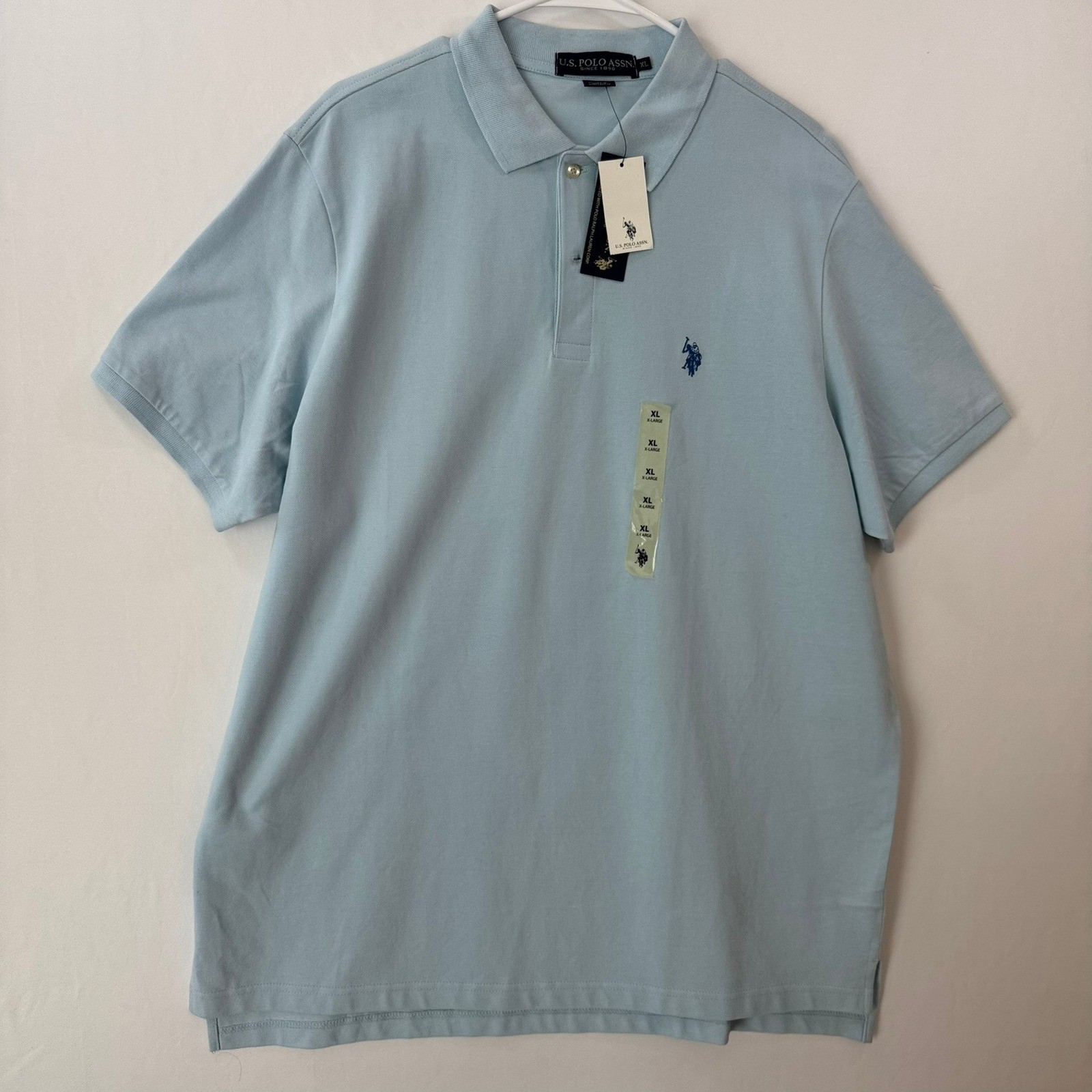 US Polo Assn Mens XL Light Blue Short Sleeve Pique Polo Shirt NWT