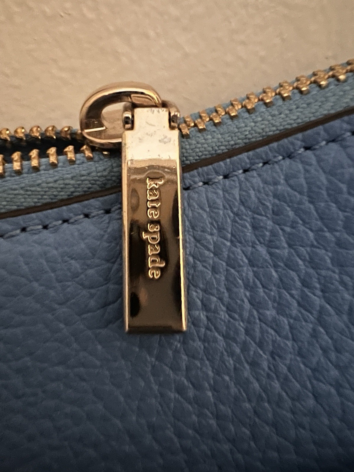 Kate Spade New York Blue Pebbled Small Crossbody Zip Bag Gold Hardware Strap