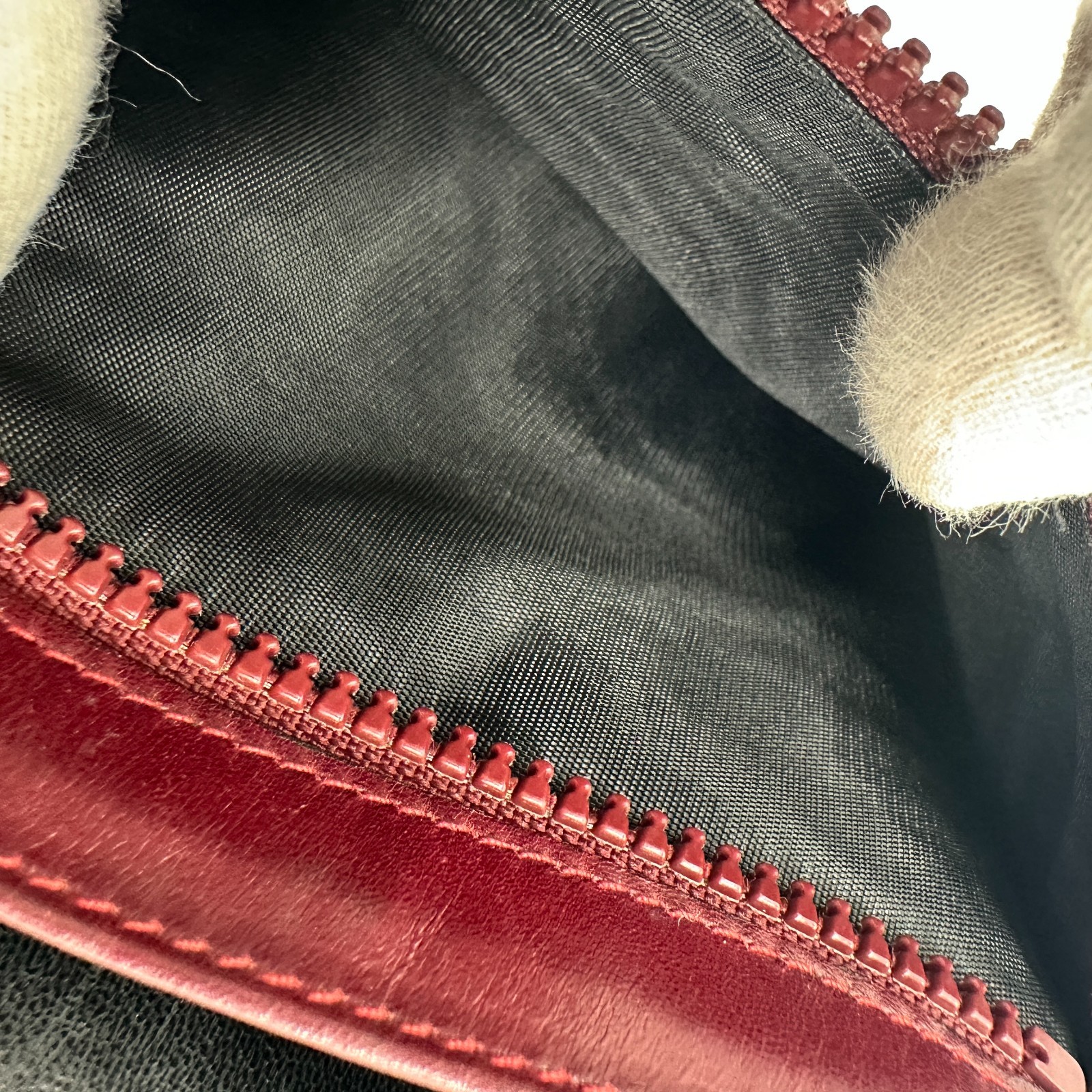 CELINE Vintage C Macadam Clutch Bag Pouch Purse Red Canvas Leather Auth Japan