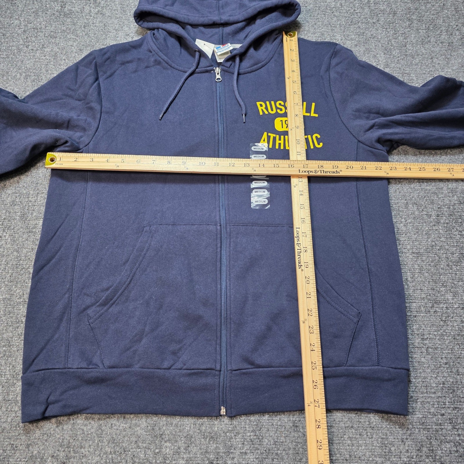 Men’s Medium Russell Athletic Hoodie Full Zip Blue NWT 1902 Graphic Fleece