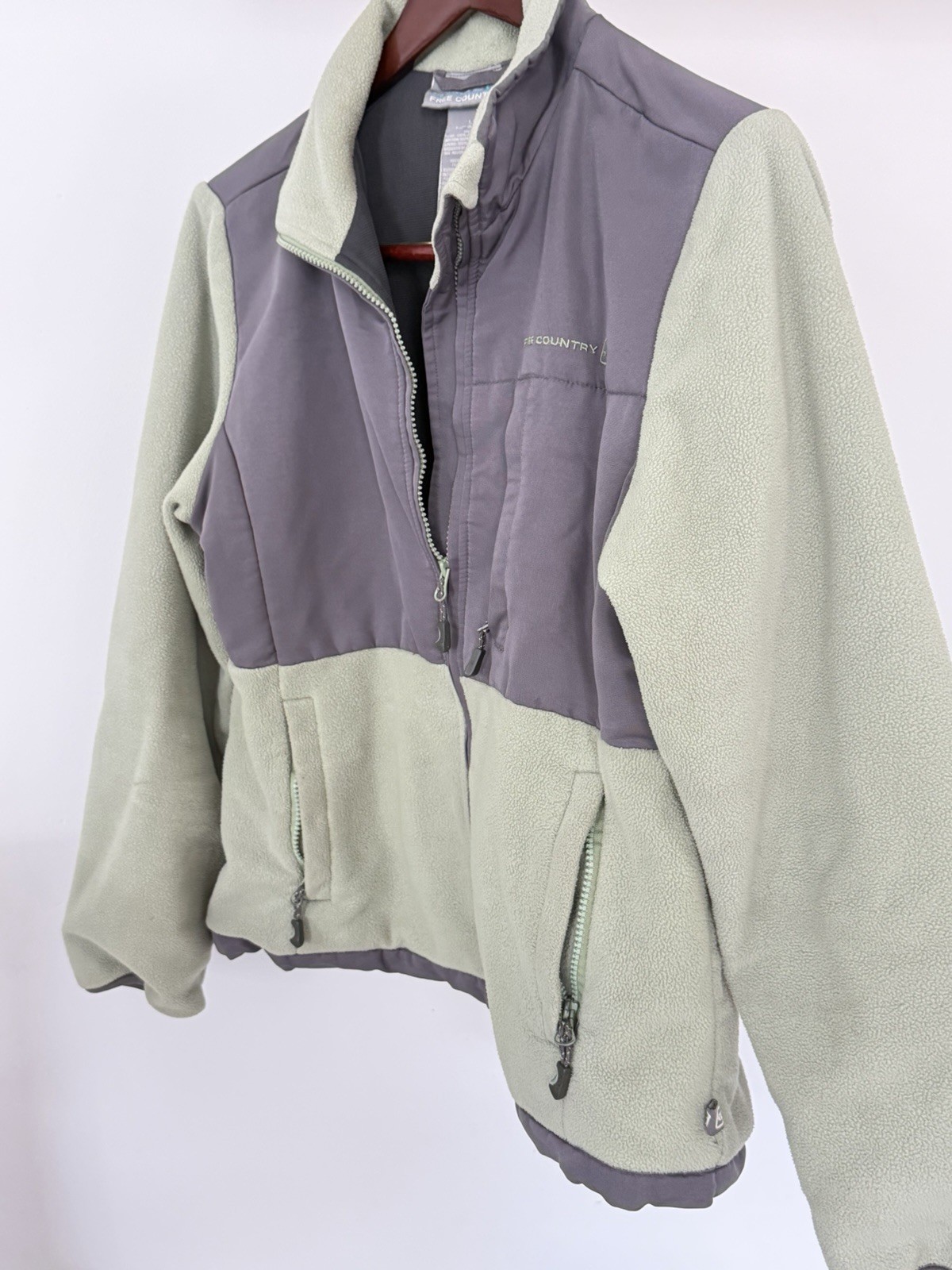 Free Country Men’s Full Zip Colorblock Jacket Stand-Up Collar Pockets L Gray