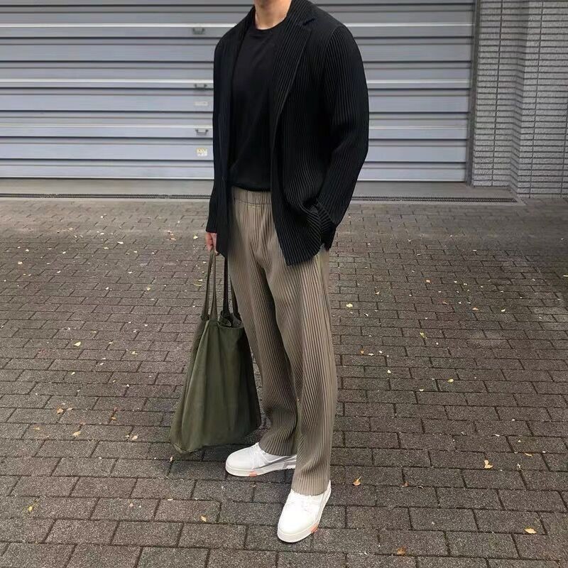Japan Homme Plisse ISSEY MIYAKE Straight Leg Black Casual Pants JF150