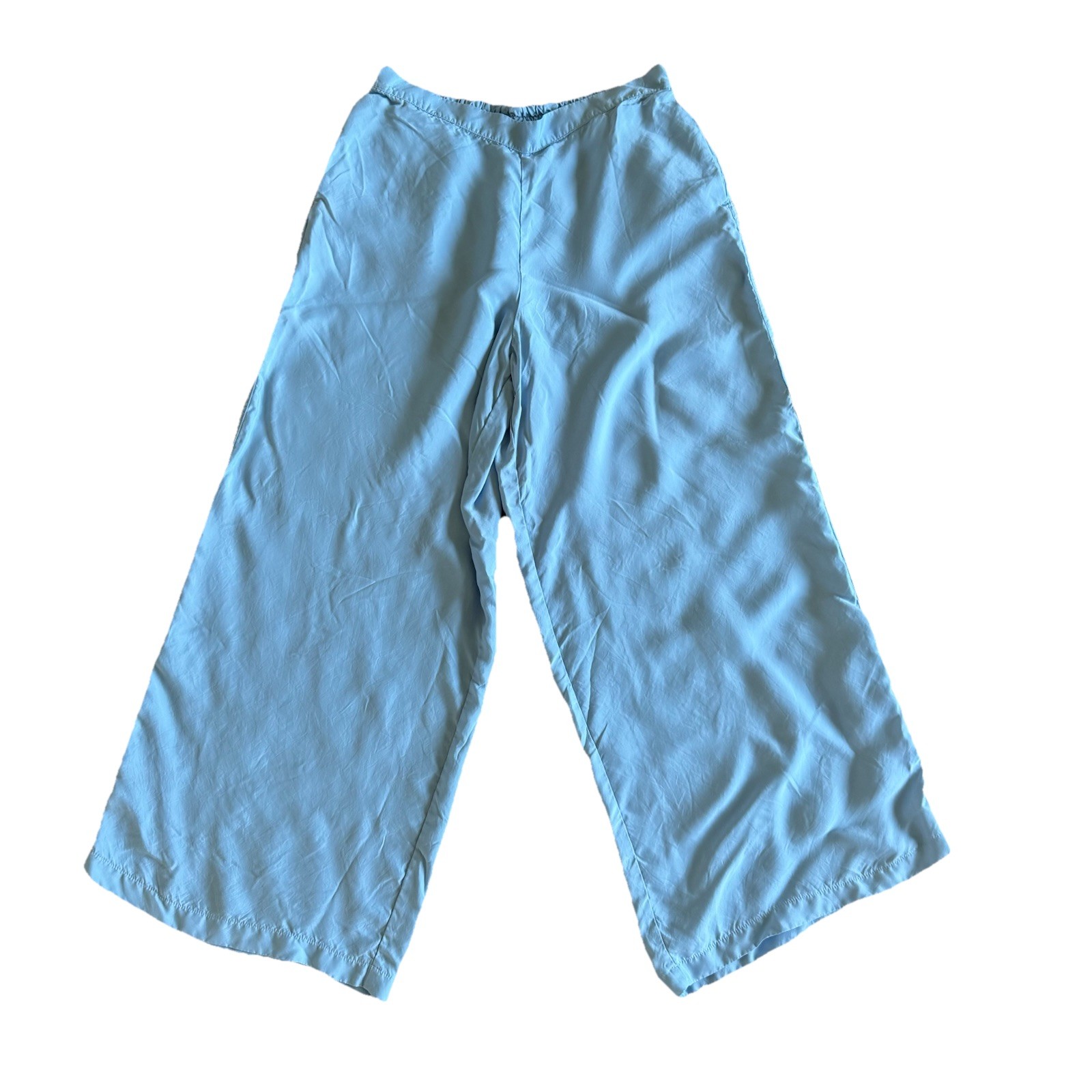 Athleta Calm Cool Wide Leg Lounge Pants Womens L Light Blue Comfort Elastic Wais