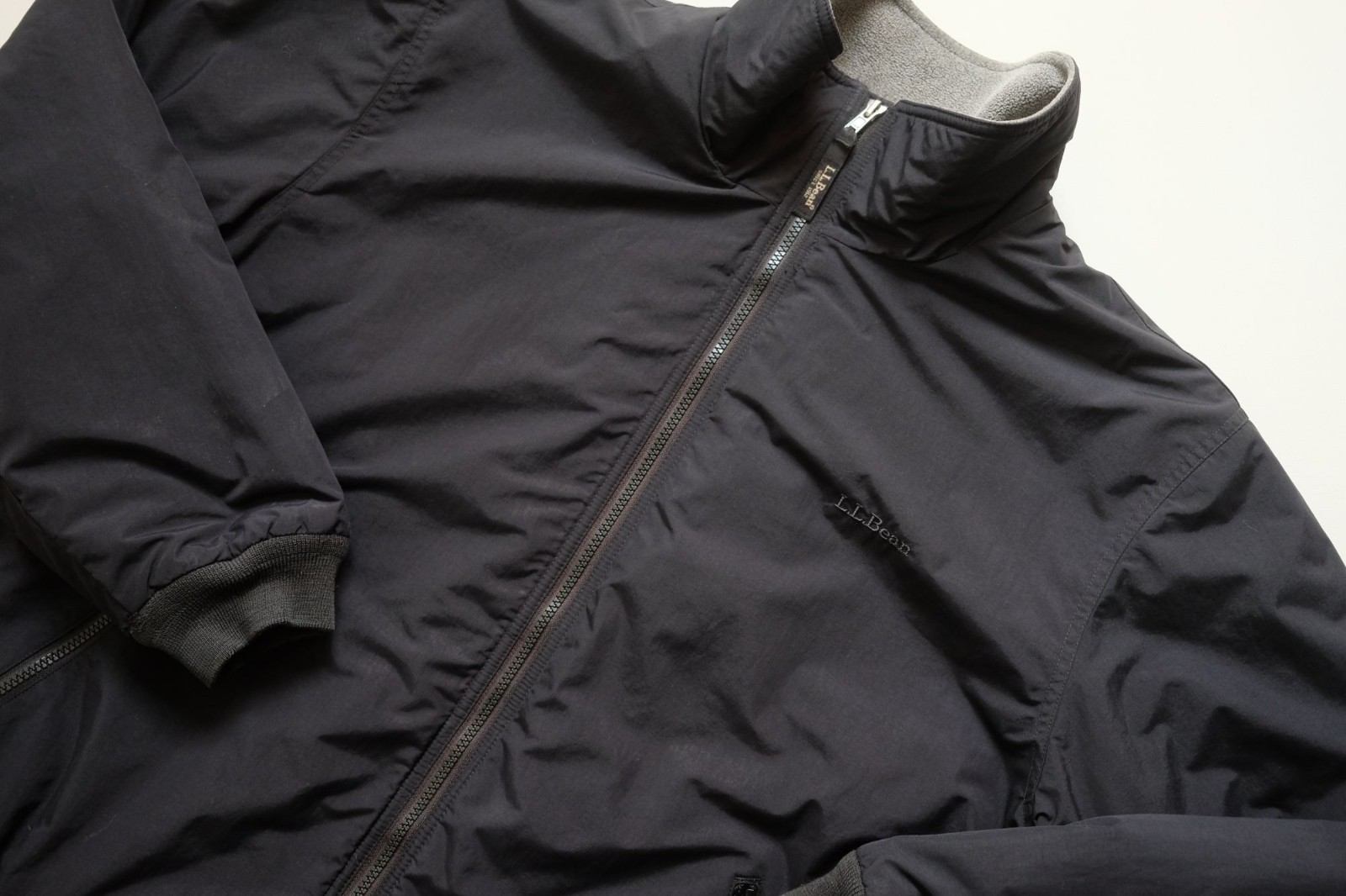 LL BEAN VTG 90s WARM UP FLEECE NYLON BLACK LINED OUTDOOR JACKET CLASSIC LOGO XL