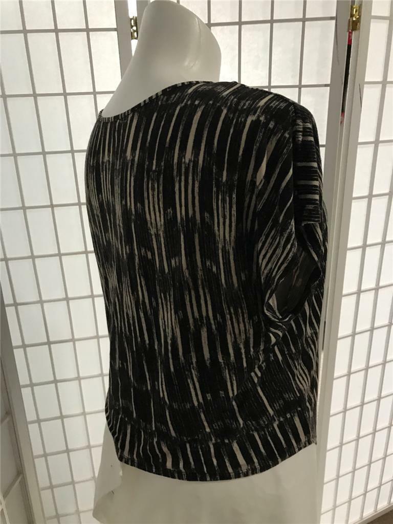 Women’s Hot Options Sz 14 Raven Black Soft Tan Stripe Summer Tie Waist Blouse