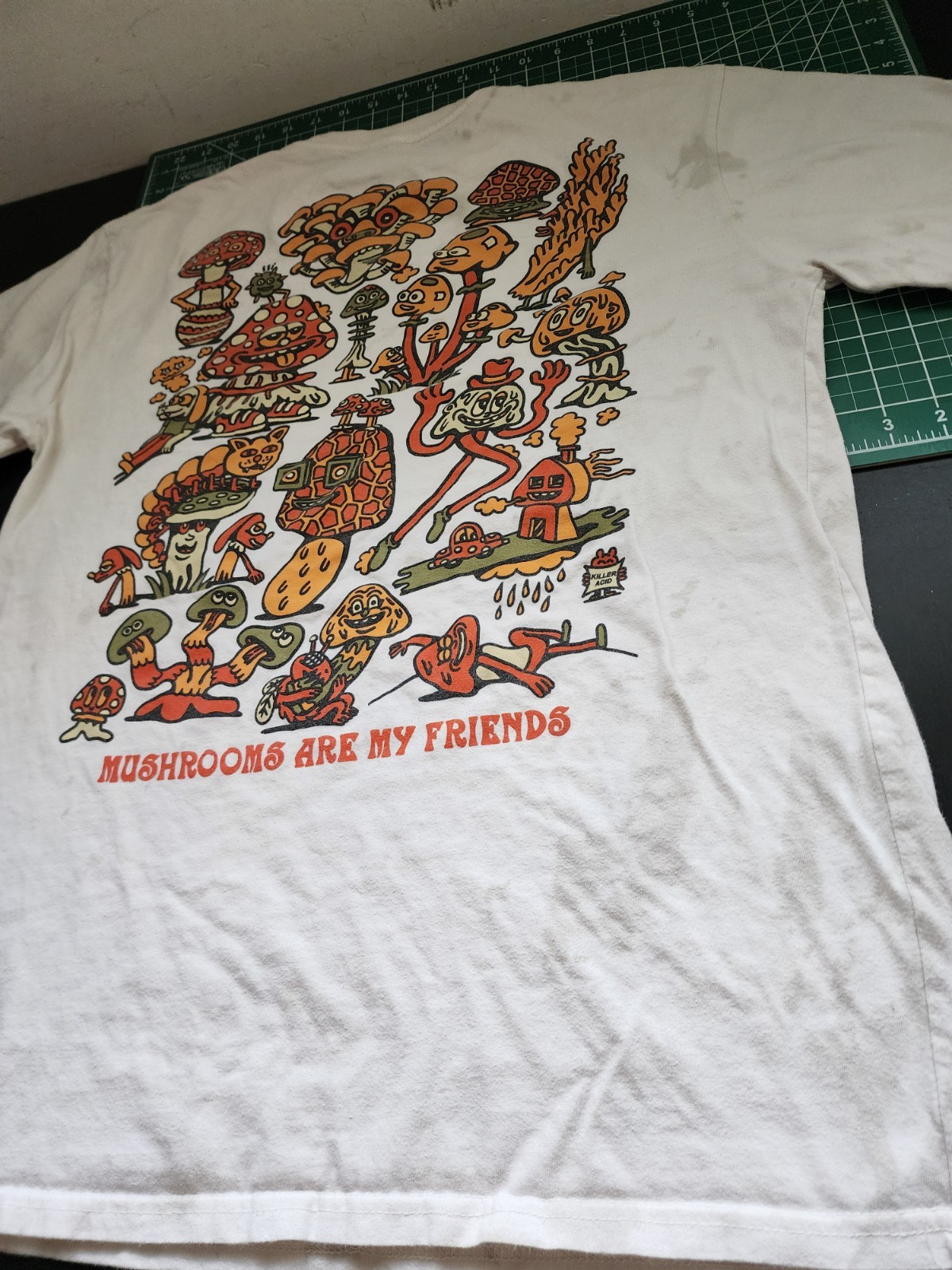 Killer Acid Art Shirt Size Large Mushroom White Surreal Psychedelic Limited