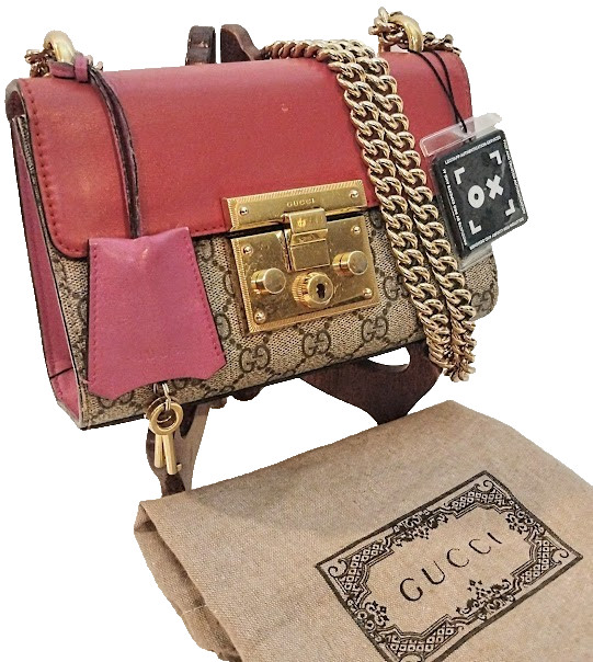 Gucci Padlock GG Supreme Small Shoulder Bag Canvas Red Leather Chain 409487 COA