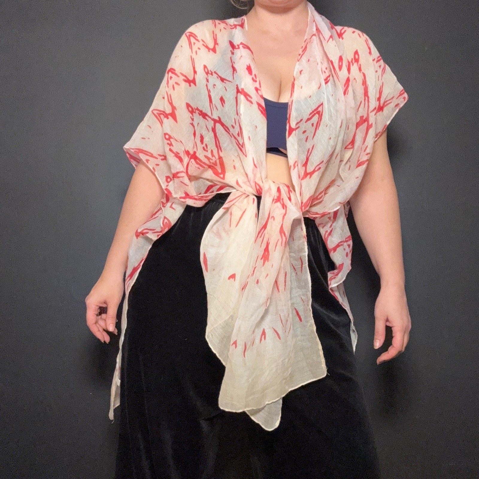 Boho Beach Coverup Sheer Prairie Romance Abstract Ikat Kimono Wrap Open Front