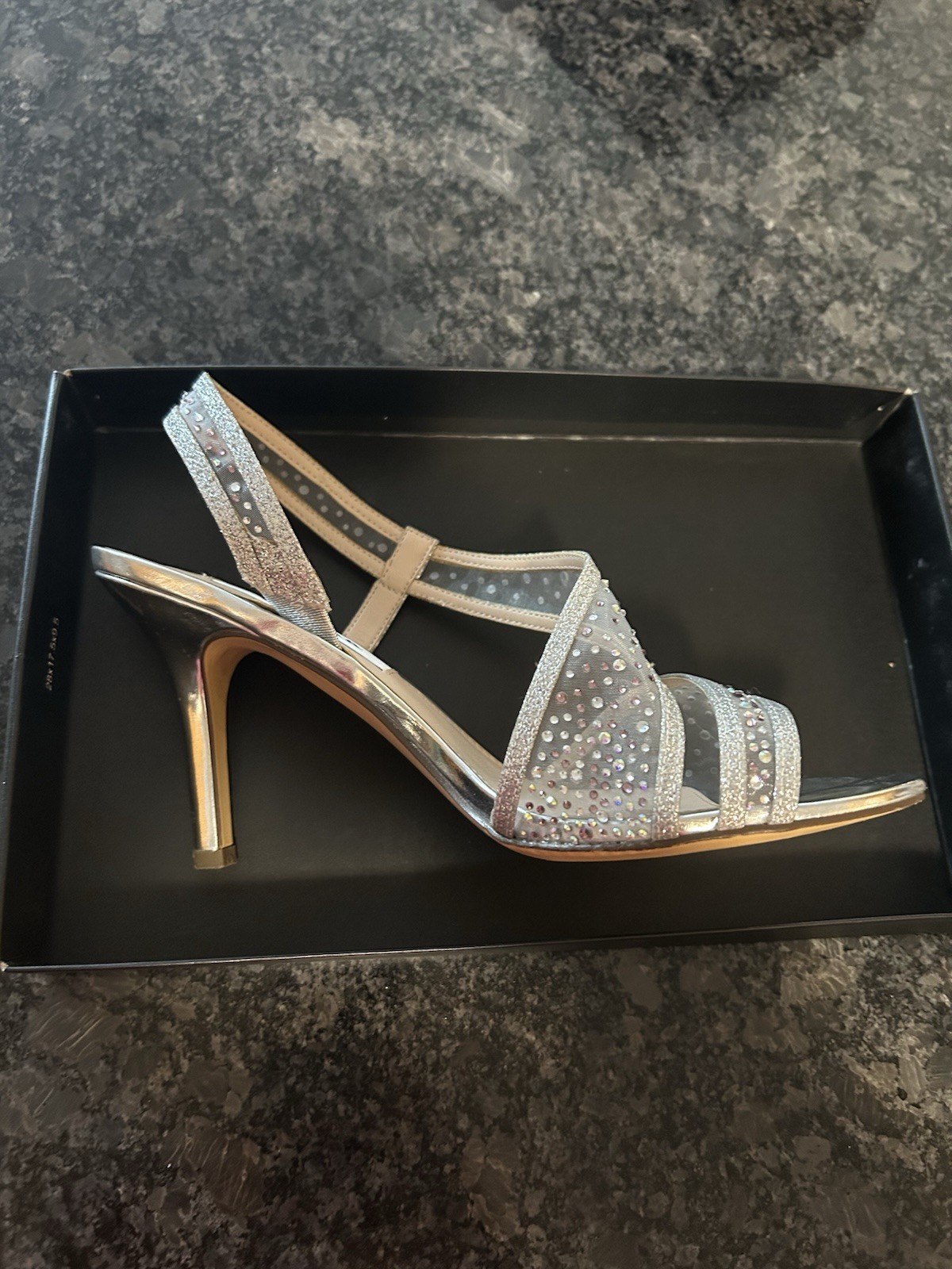 Nina Valeda YM Silver Iridescent Sparkle Slingback Open Toe Women’s 8M