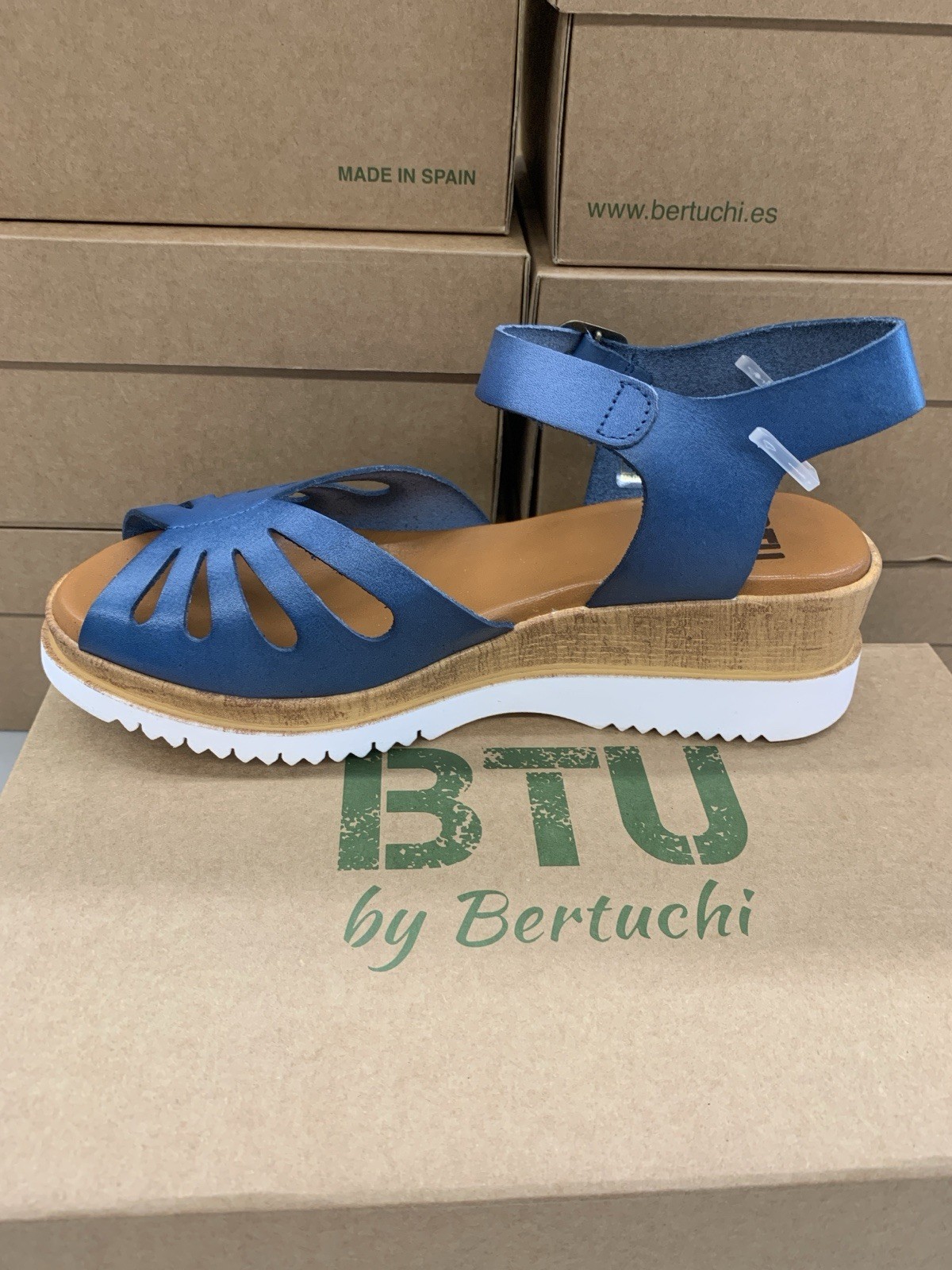 BTU by Bertuchi Carmen Jean Women 37 38 39 40 41 Blue Wedge Sandal Made in Spain