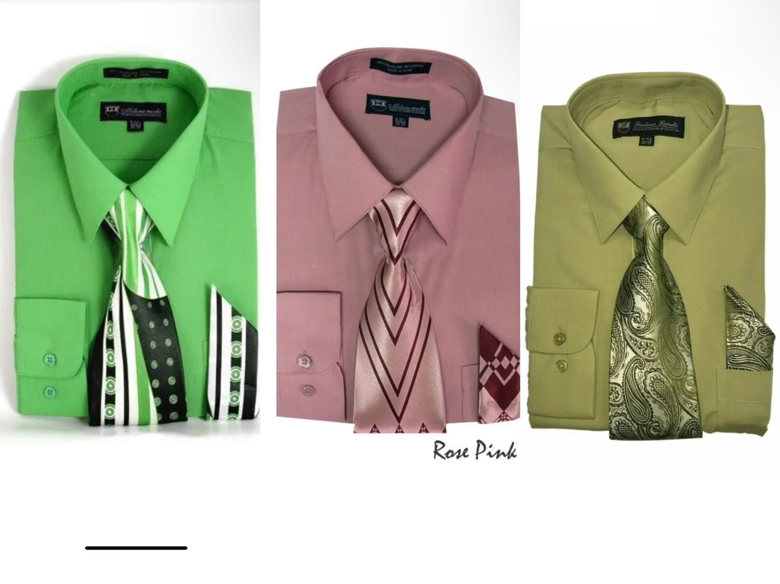 Men’s Fortino Landi Dress Shirt w/ Matching Tie and Handkerchief Set Style SG21