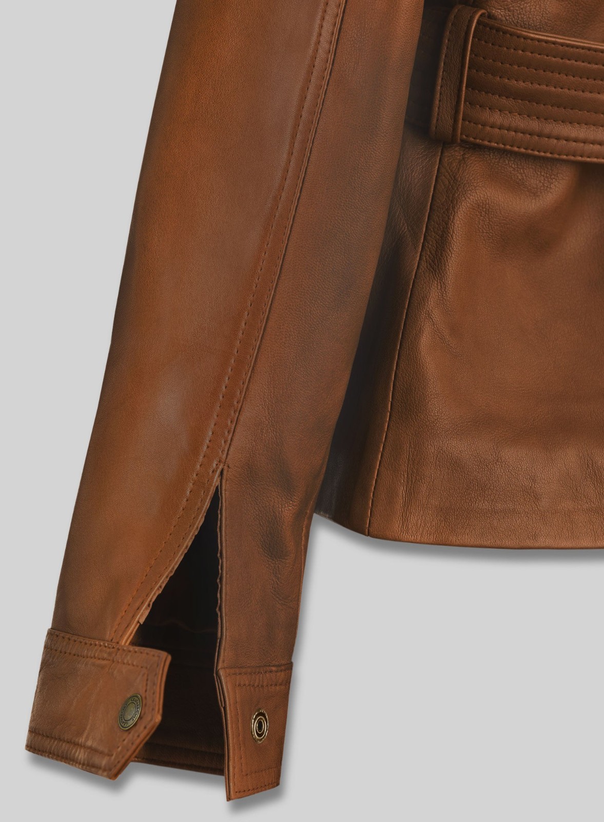 NEW Womens Tan Brown Leather Field Jacket Belted Safari Waxed Biker Cargo Coat