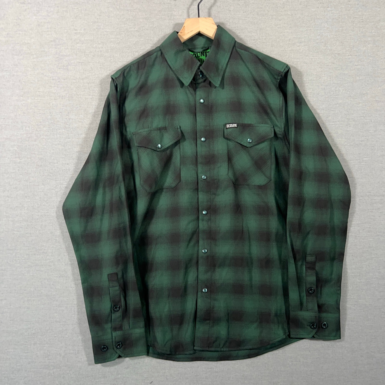Dixxon Flannel Shirt Mens Medium Green Plaid Button Snap Absinthe Heritage