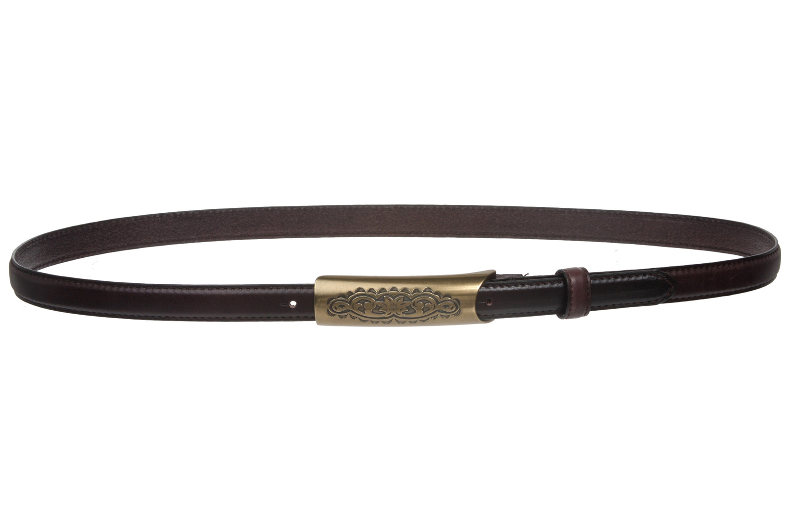 3/4 Inch (19mm) Embossed Rectangular Feather Edged Skinny Stitch Leather Belt