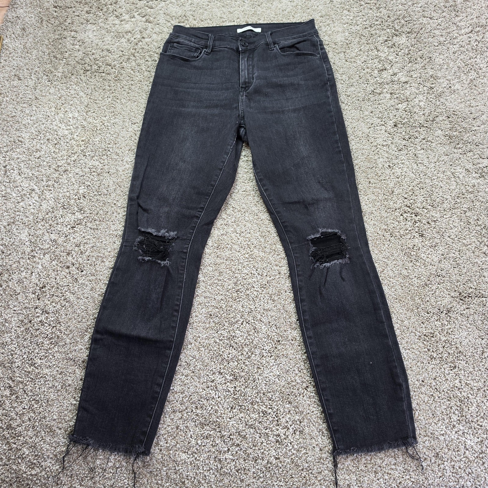 PacSun Jeans Womens 27 Black Charcoal Wash High Rise Jegging Distressed Fringe