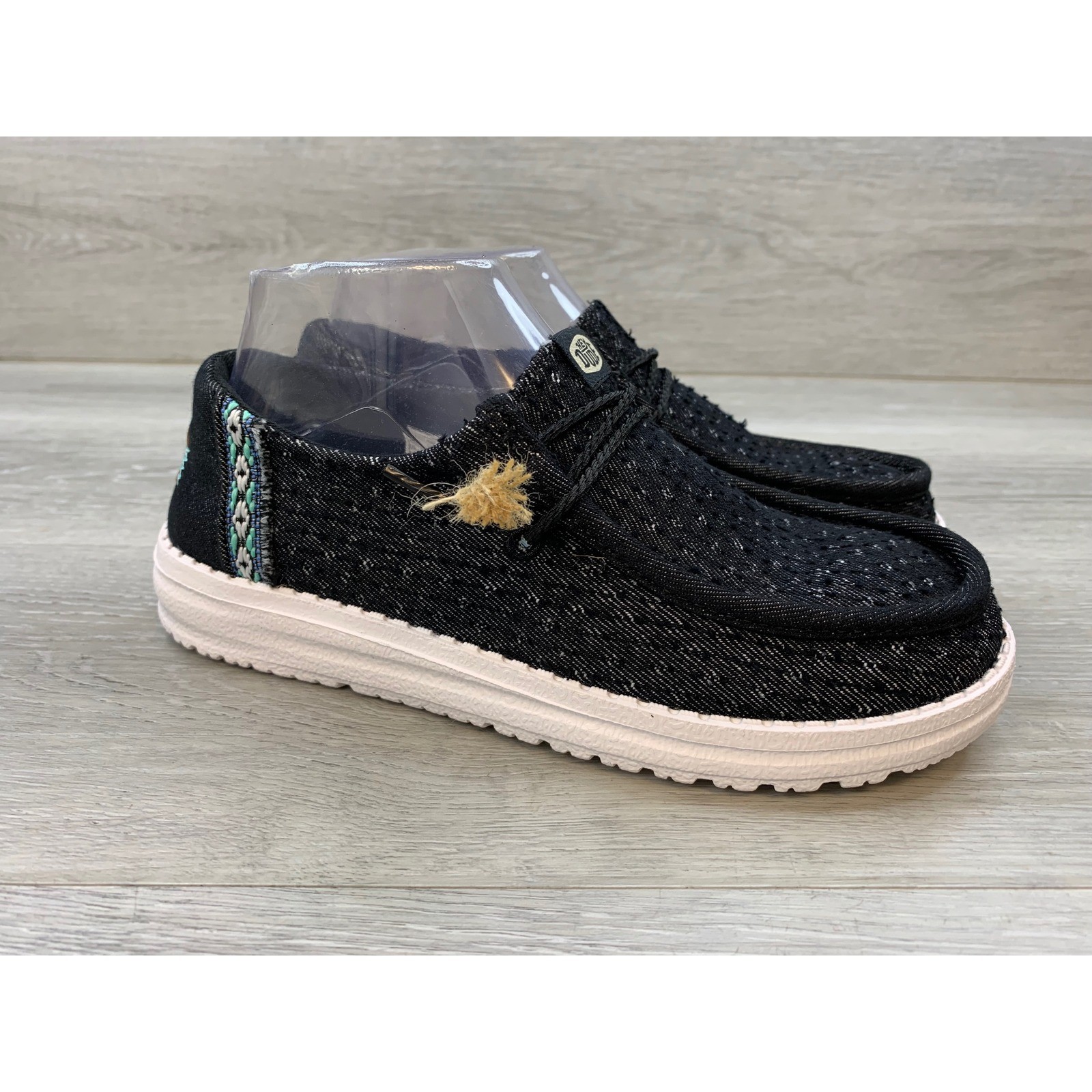 Hey Dude Wendy Perf Canvas Black Sparkle Slip On Loafers Women’s 6 Shoes