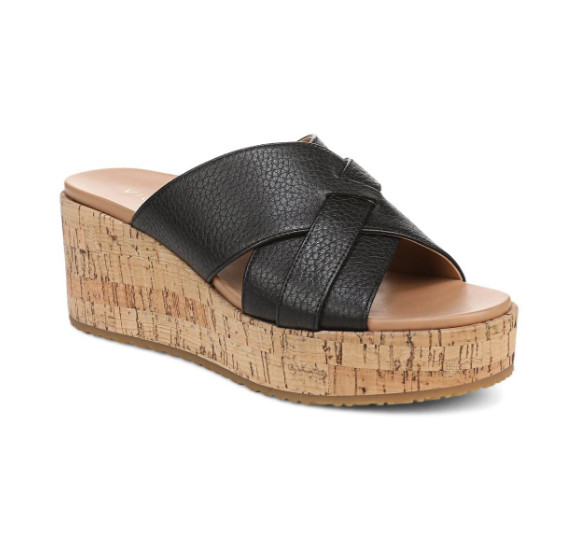 VIONIC Dawn Wedge Slide Sandal Black Leather New