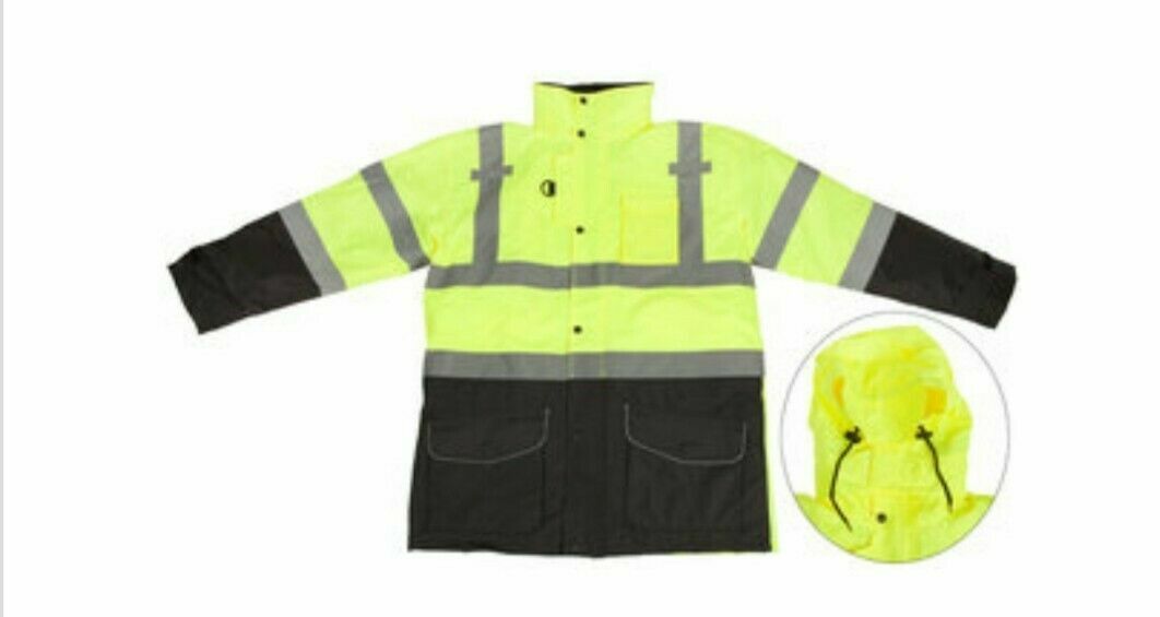 Class 3 *7-in-1 Waterproof High Visibility Jacket. S to 5x w/vest,hood hy-vis