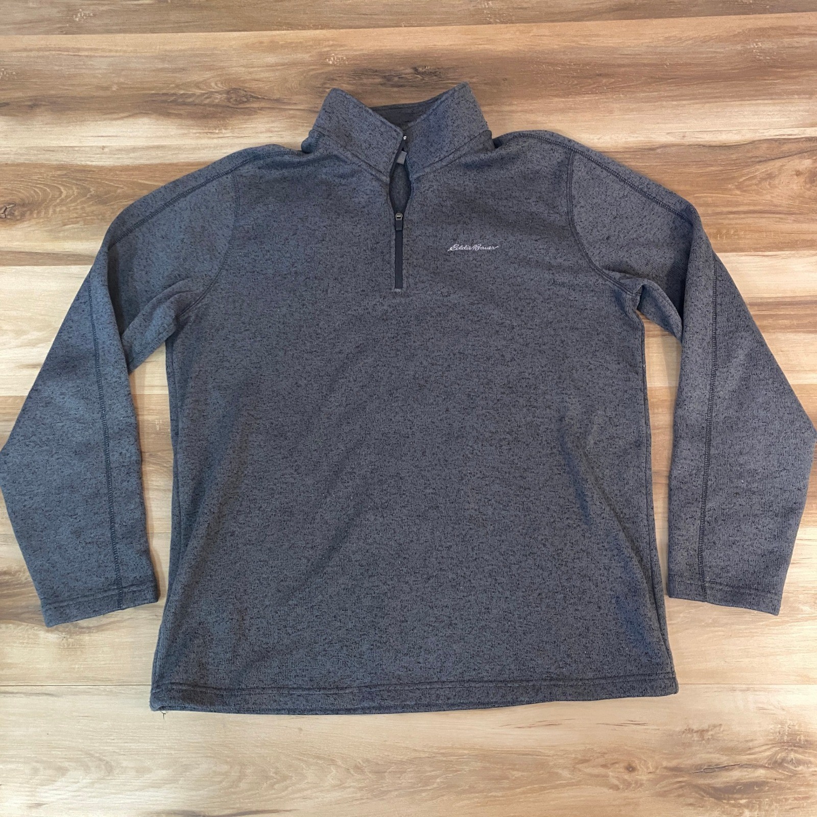 Eddie Bauer Mens XL Tall 1/4 Zip Pullover Sweater TXL Gray Marl Knit Mock Neck