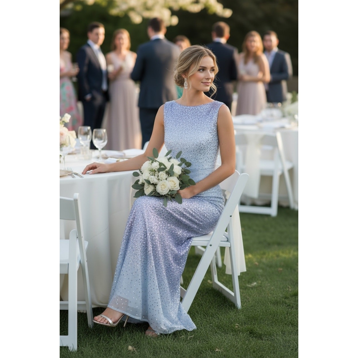 JS COLLECTIONS DRESS 12 TORI BLUE SEQUIN OMBRE COLUMN GOWN WEDDING GUEST MAXI